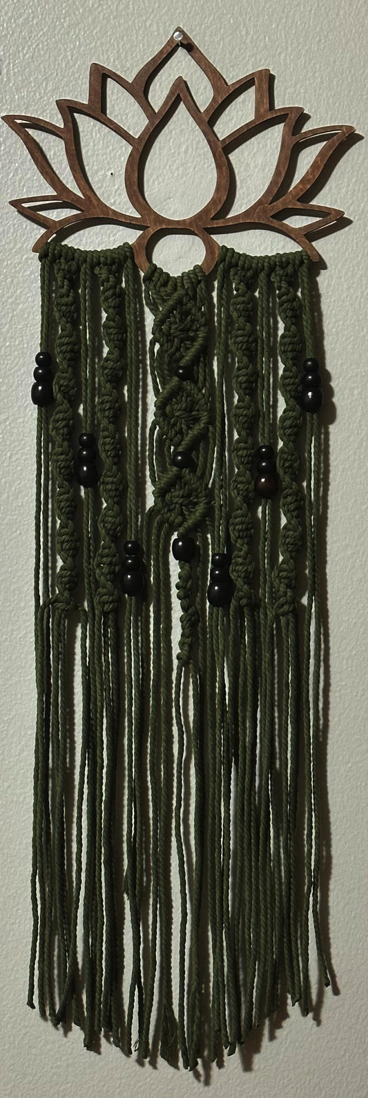 Dark Green Lotus Frame Macramé Wall Hanging